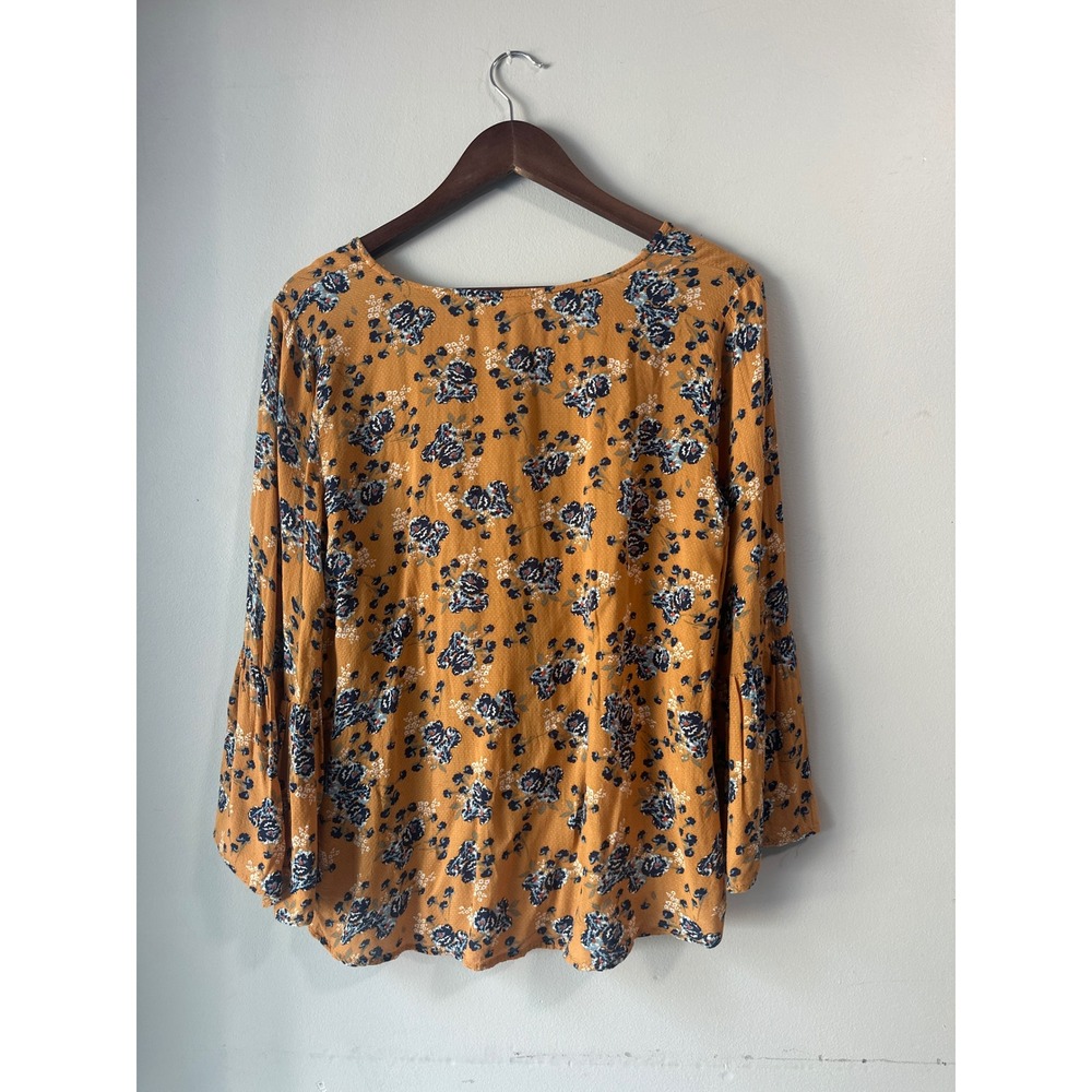 Mustard Floral Boho Blouse Large Flowy Cottagecore Fall Top Eye Shadow - Picture 3 of 8